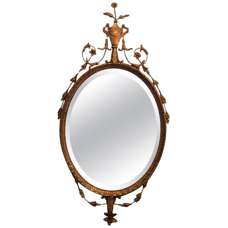 Graceful Elegant Oval Adam Style Giltwood Italian Mirror