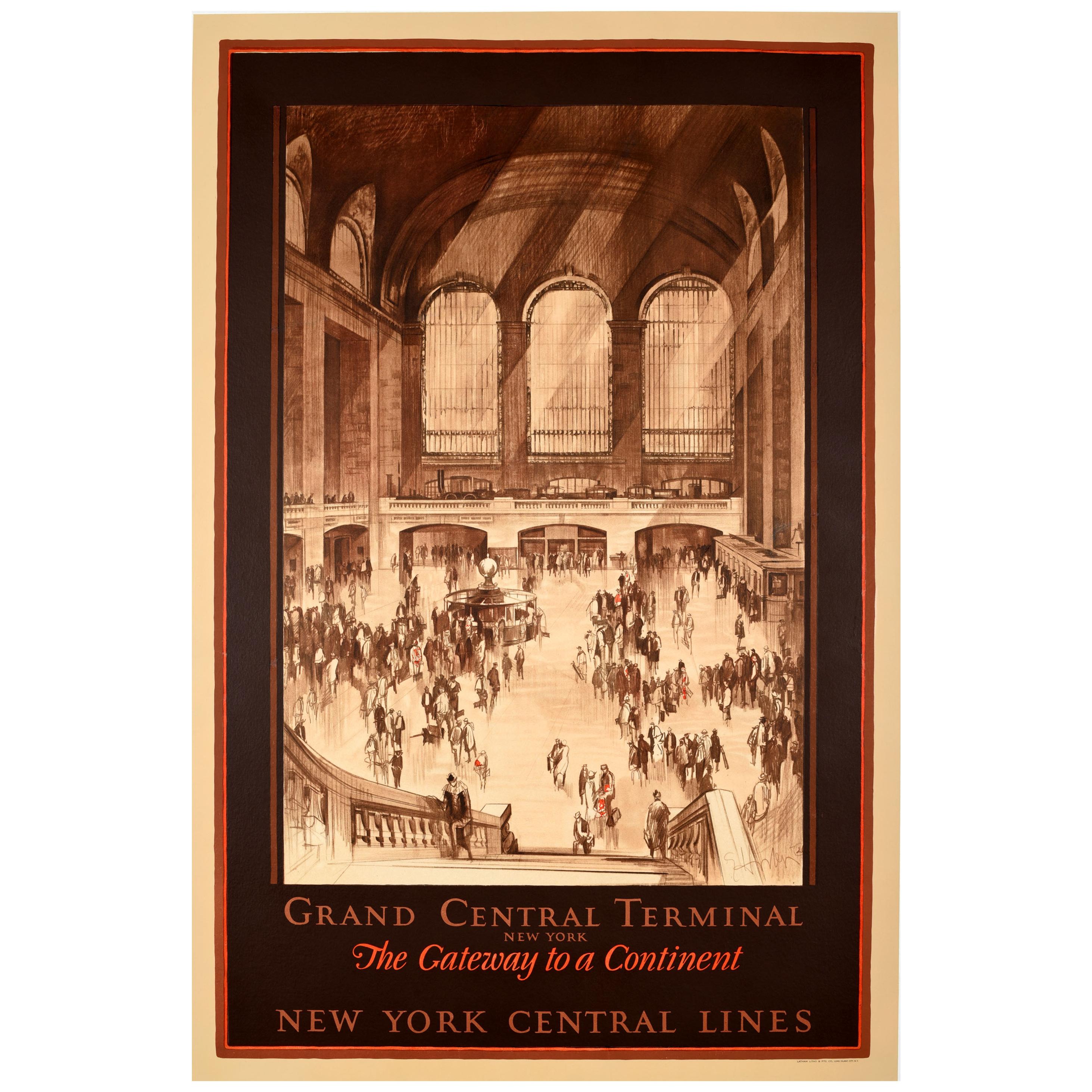 Original Vintage US Railway Poster Grand Central Terminal New York Central Lines