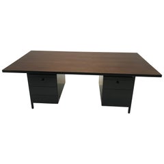 Florence Knoll Desk, Brown Top and Black Drawers