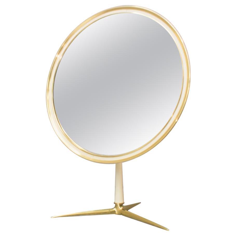 Vanity Round Brass Table Mirror by Vereinigte Werkstätten München, Germany 1950s