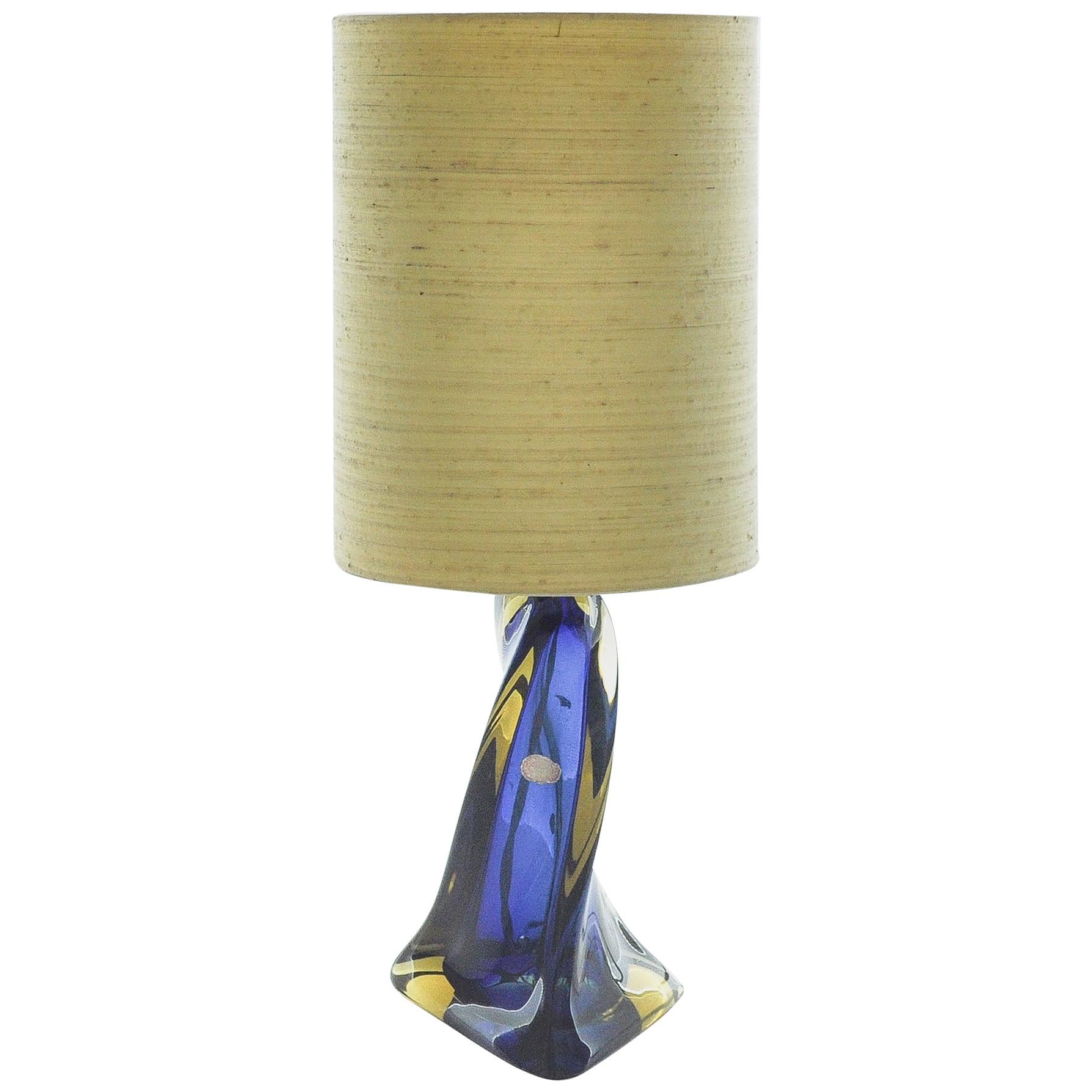 Blue and Amber Murano Glass Tablelamp by Archimede Seguso for Seguso Vetri d`Art For Sale