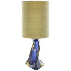 Vintage Blue and Amber Murano Glass Tablelamp by Archimede Seguso for Seguso Vetri d`Art