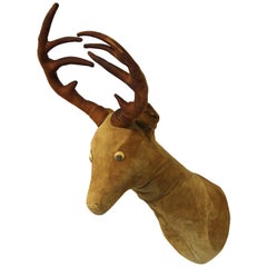Mid-Century Modern Wall Mounted Leather Deer Head with Googly Eyes
