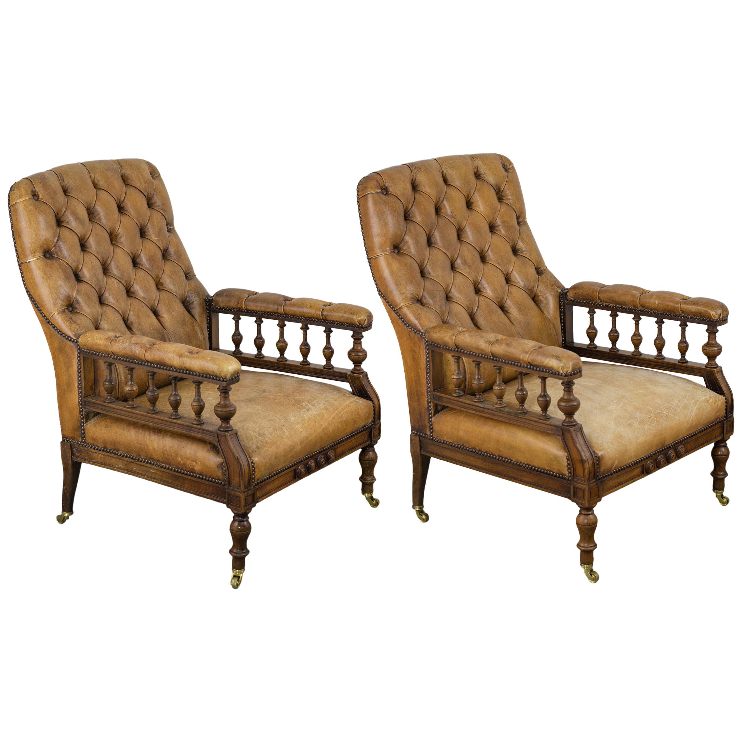 Pair of William IV Leather Parlor Chairs