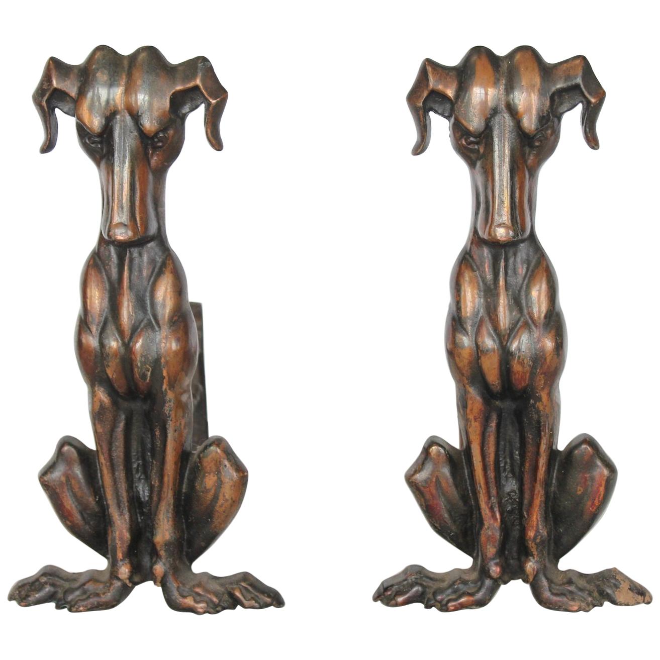 Art Deco Copper Dog Andirons For Sale