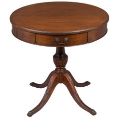 Mahogany Round Drum Side Table with Drawer