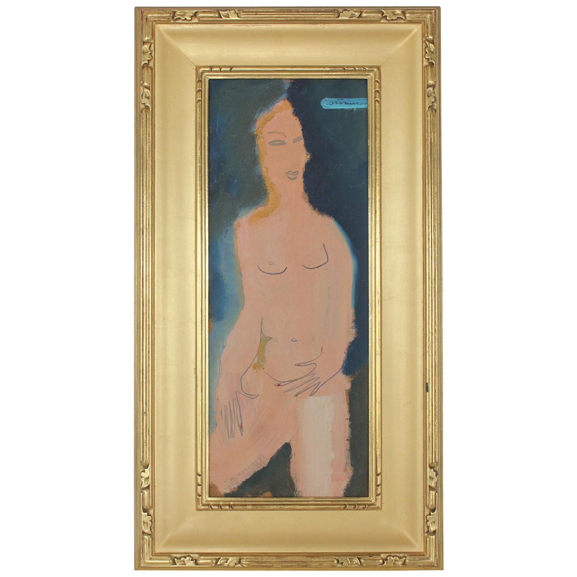 Midcentury Abstract Figure Oil Painting by Sterling Boyd Strauser For Sale