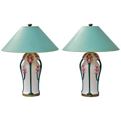 Pretty Ceramic Lamps of Lotus Blossom Form by Chapman