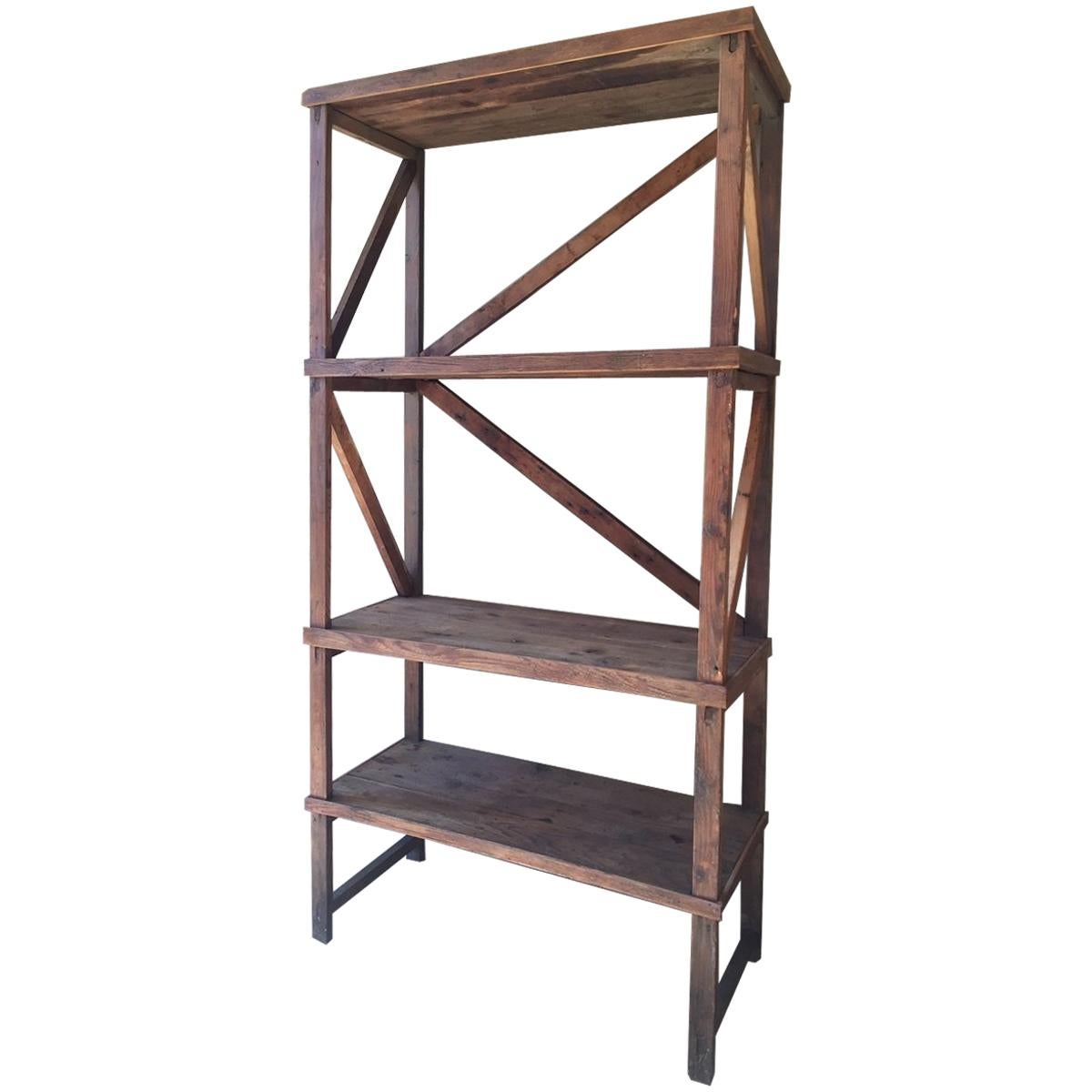 Early 20th Century Wooden Shelf Unit Industrial For Sale