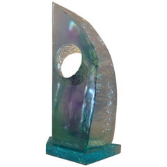 Vintage Modern Abstract Blue Shades Acrylic Sculpture by Young 1998