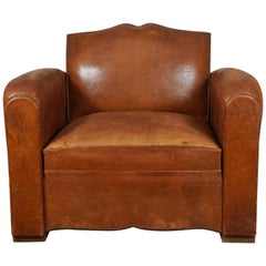 Vintage 1940s French Leather Convertible Club Chair