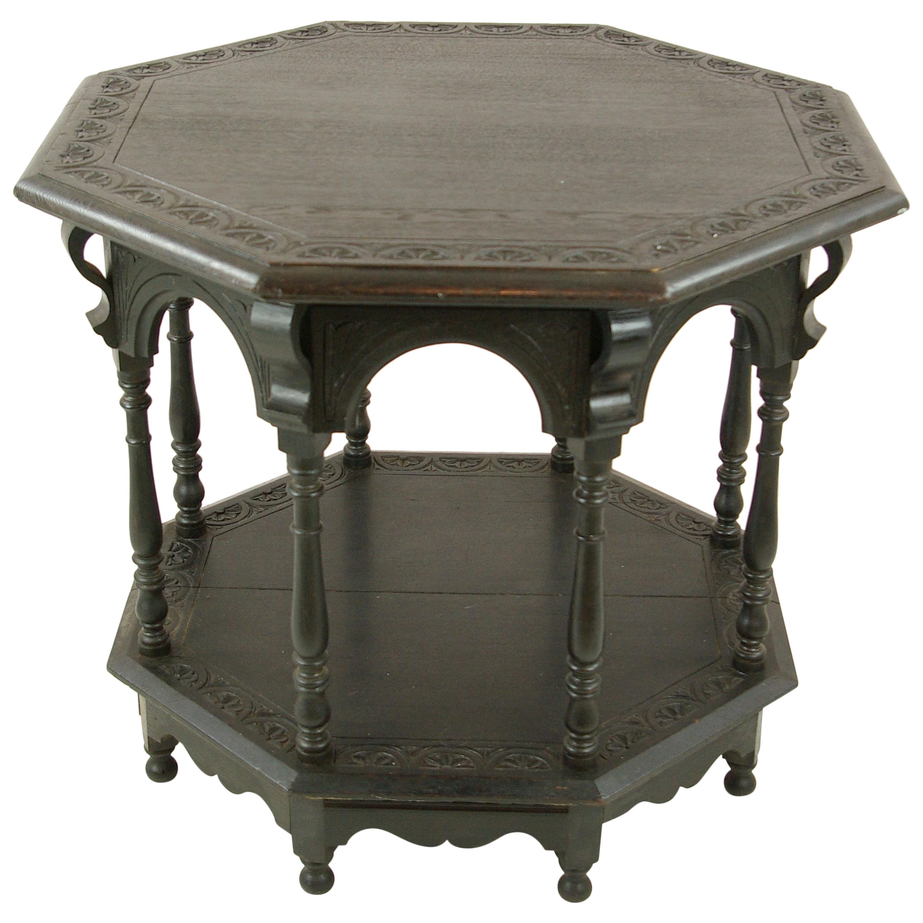 Antique Side Table, Jacobean Oak Octagonal Center Table, Scotland 1890s, B1363
