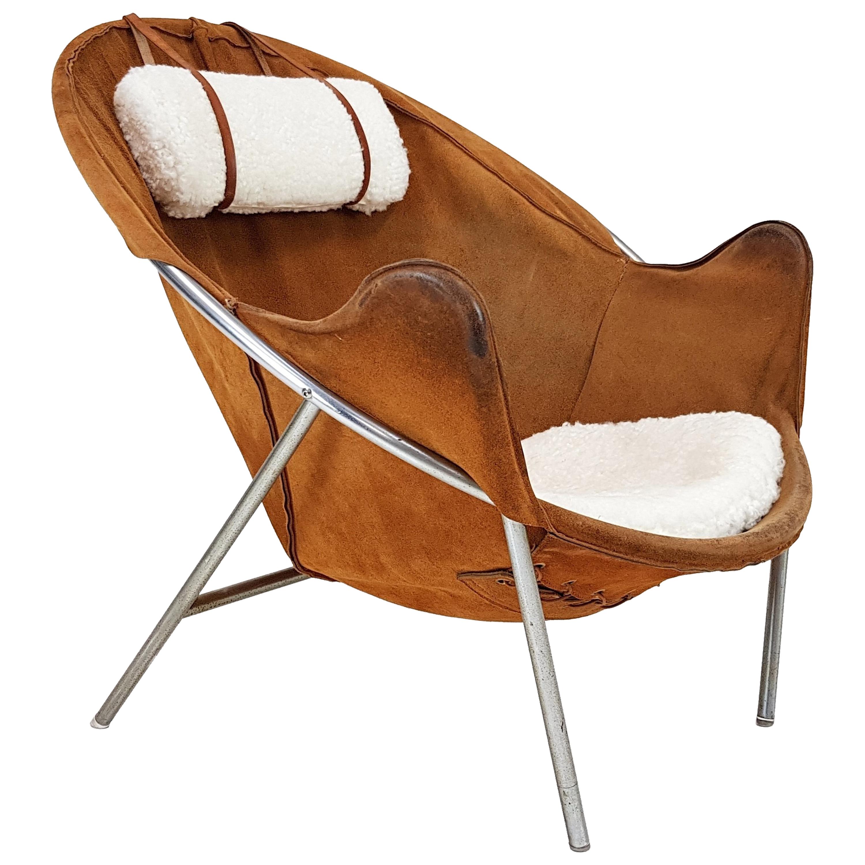 Erik Ole Jørgensen Lounge Chair for Olaf Black, in Cognac Suede, Denmark, 1953