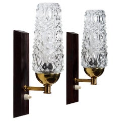 Wall Lights 'Pair, ' 1950s Danish Retro Sconces with Pressed Glass and Brass