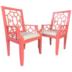 Pair of Asian Chinoiserie Dining Chairs from the Breakers Hotel