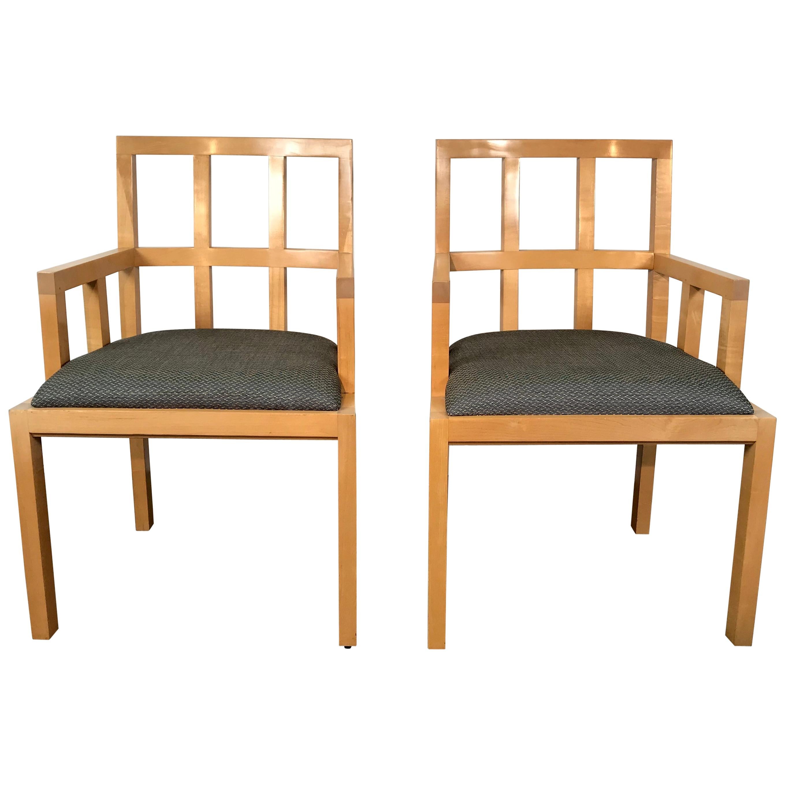 Stunning Pair of Contemporary Modern Birch Arm Chairs, Bernhardt Furniture Co.