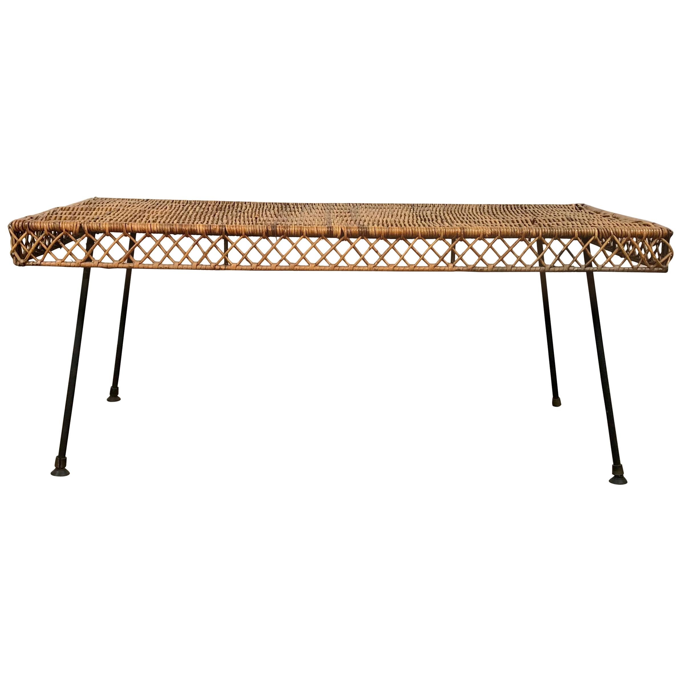 Classic Mid-Century Modern Wicker and Iron Cocktail Table by Danny Ho Fong For Sale