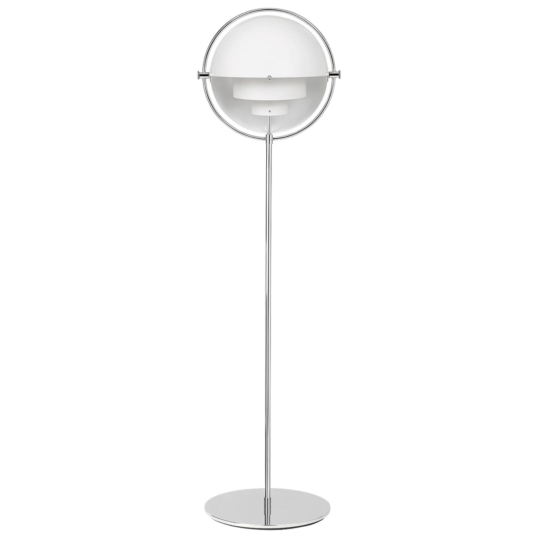 Multi-Lite Floor Lamp, Chrome and White For Sale