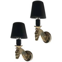 1960s Mid-Century Modern Maison Lancel Horse Sconces, a Pair