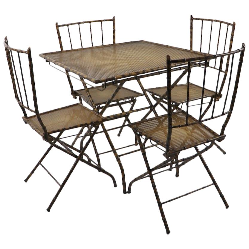 Folding Five-Piece Faux Bamboo Card Table Cafe Table Set