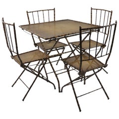 Retro Folding Five-Piece Faux Bamboo Card Table Cafe Table Set