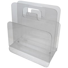 '70s Modern Clear Acrylic Magazine Holder Stand, 1976