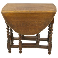 Antique Gateleg Table, Barley Twist Oval Drop-Leaf Table, Scotland, 1920s