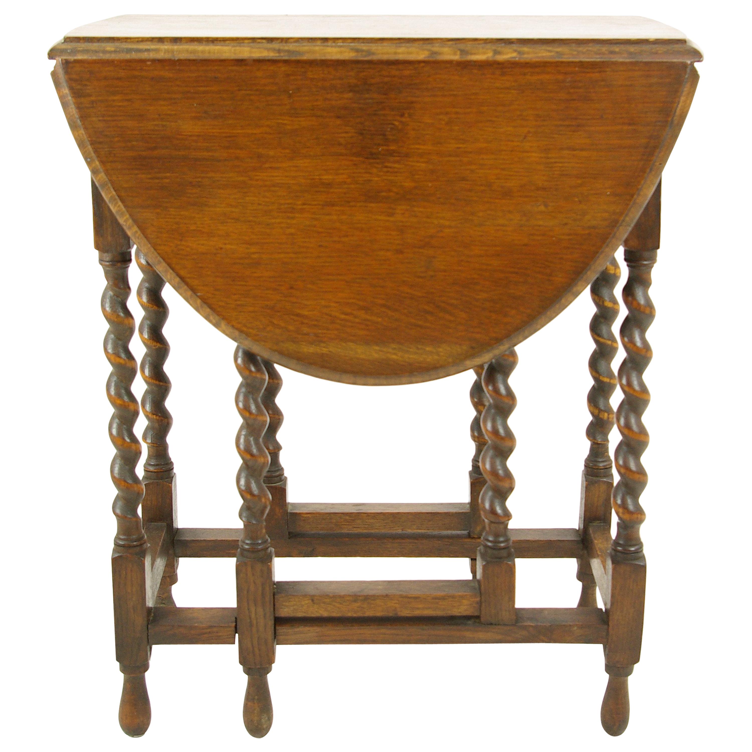 Antique Gateleg Table, Barley Twist Oval Drop Leaf Table, Scotland 1920s, B1417