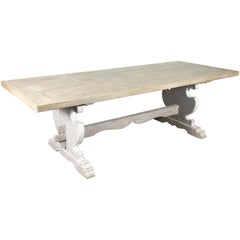 Painted Baroque Style Italian Trestle Table with Scrubbed Pine Top