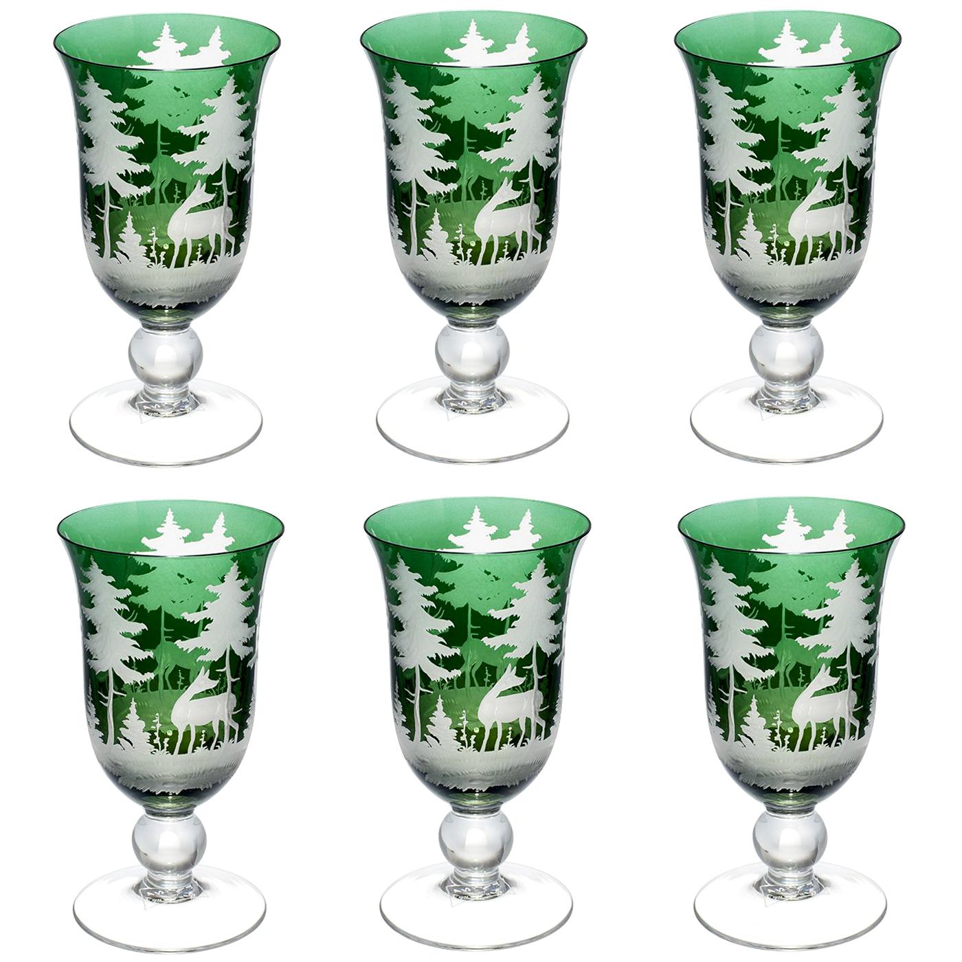 Hand Blown Wine Goblet Green Crystal Hunting Decor Sofina Boutique Kitzbuehel