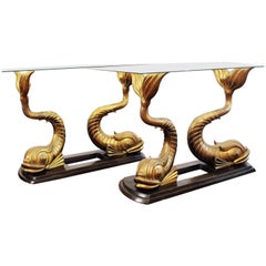 Pair of 1970s Italian Bronze, Brass and Glass Coy Carp Console Tables