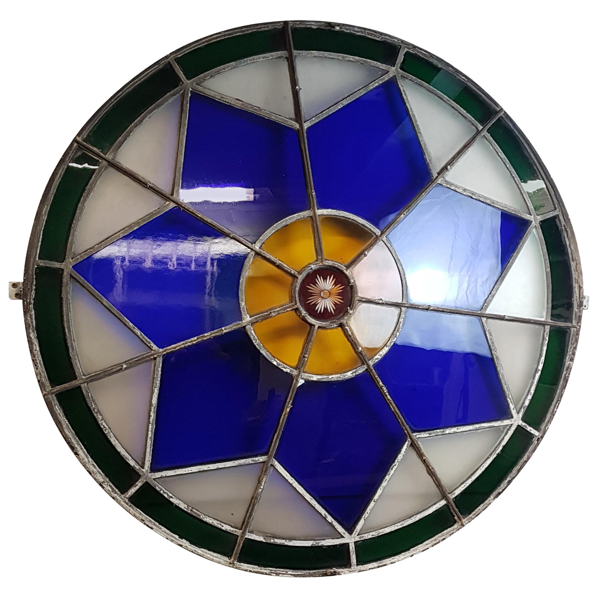 Large 19th Century Convex Stained Glass Window For Sale