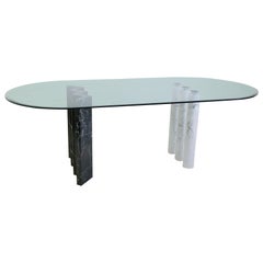 Black and White Marble and Glass Top Dining Tables