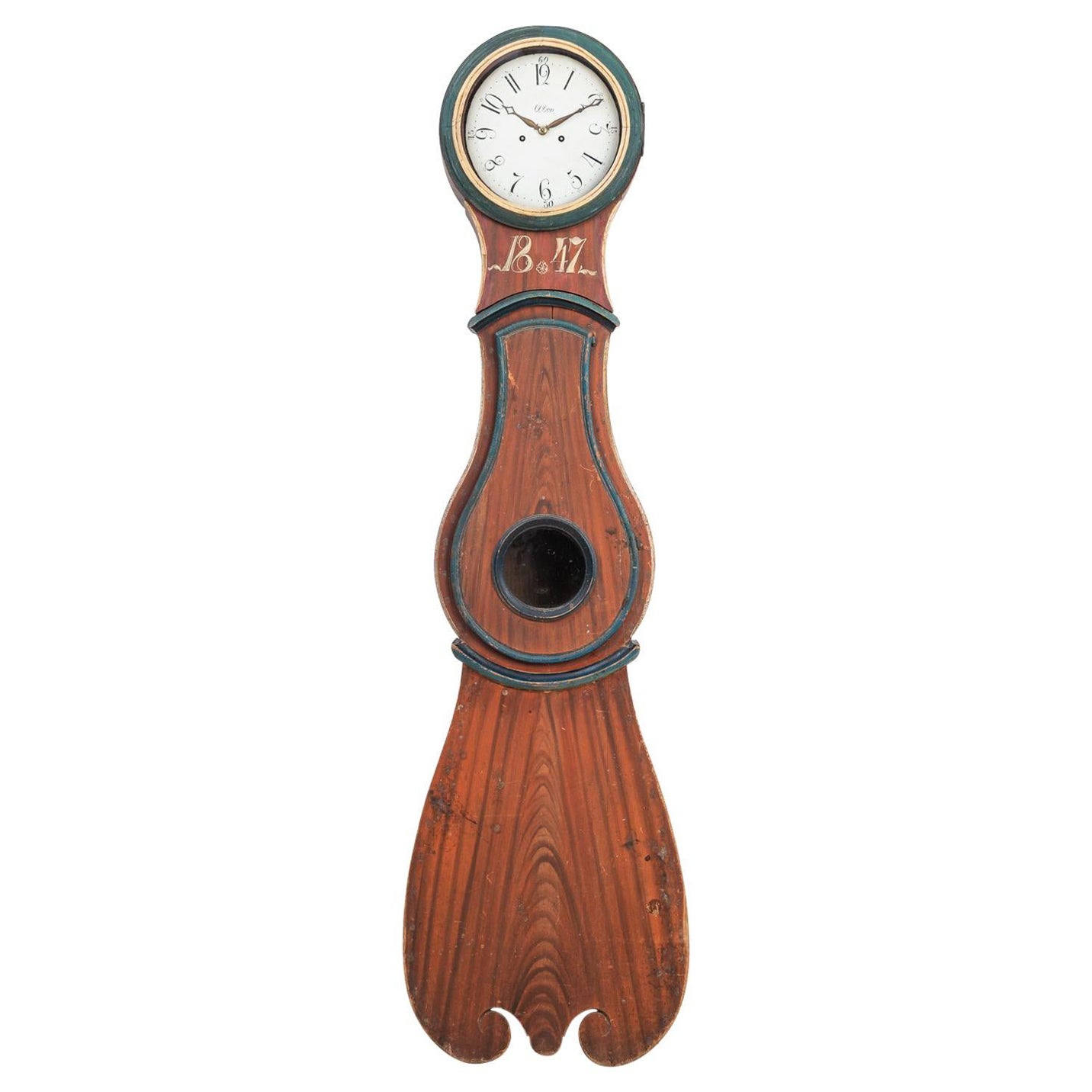 Antique Swedish Painted Pine Long Case Clock 