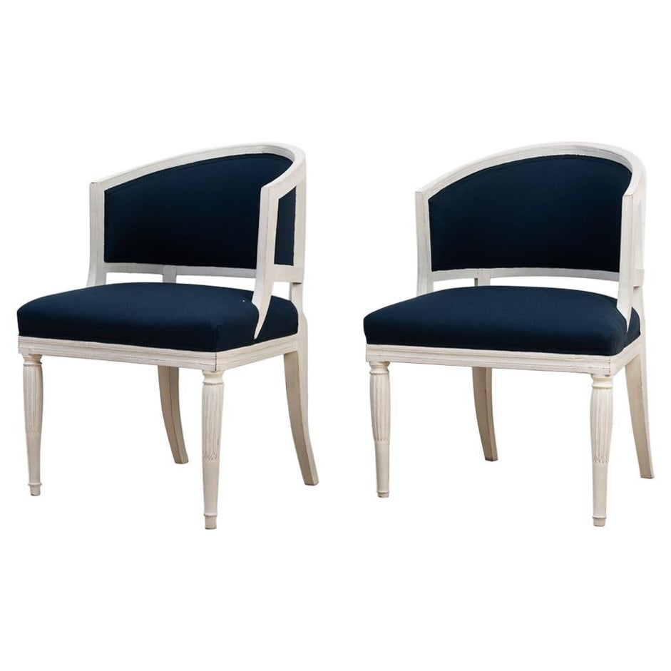 Antique Swedish Gustavian Upholstered Barrel Back Chairs For Sale