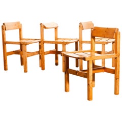 1960s, Pine Set of Four Chairs by Edvin Helseth, Norway