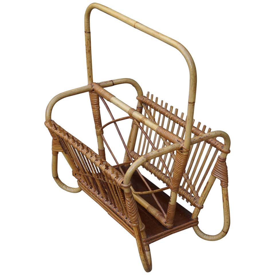 Midcentury Bamboo and Wicker Magazine Holder For Sale at 1stDibs
