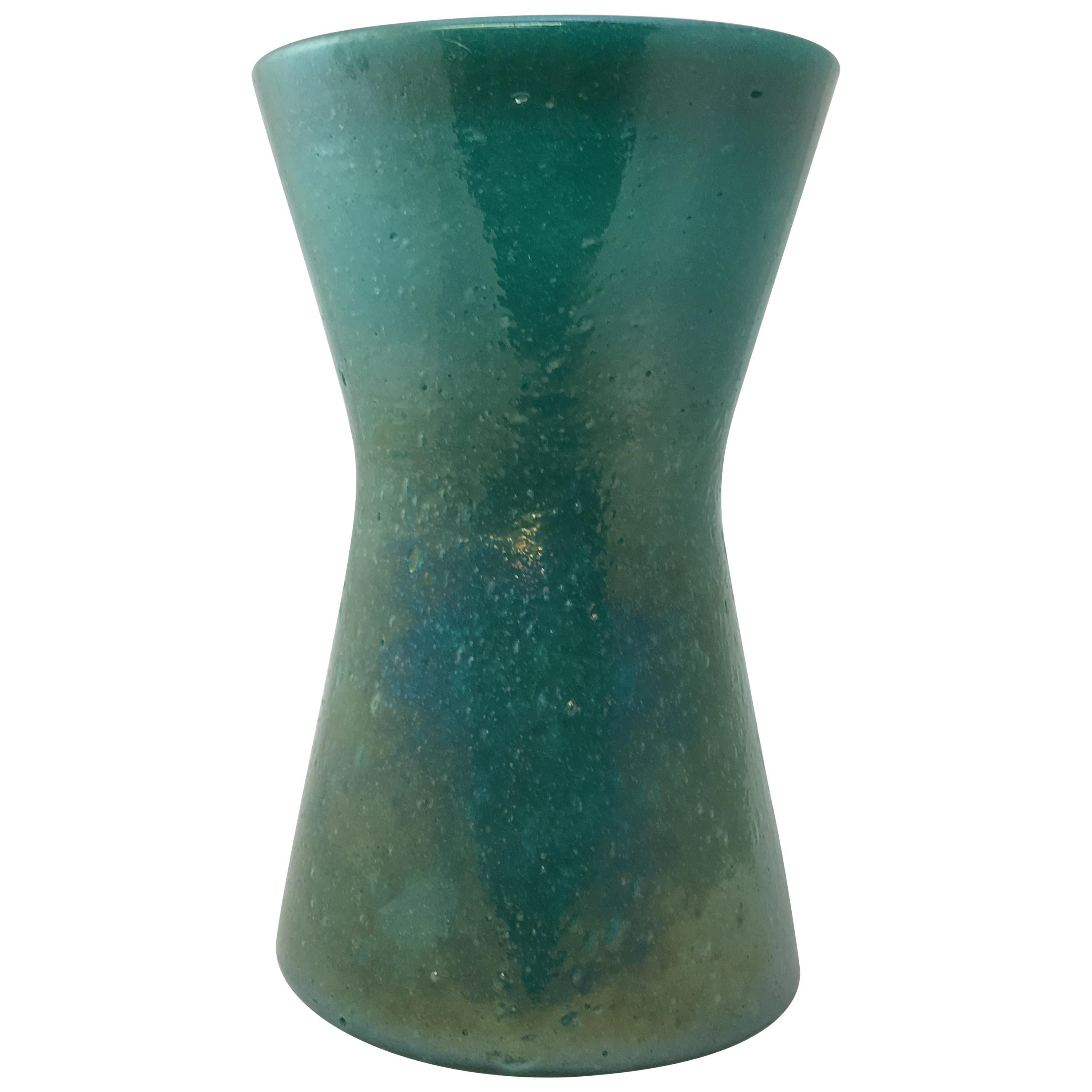 Archimede Seguso Teal Pulegoso Hour Glass Vase