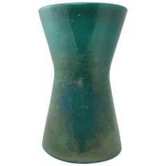 Retro Archimede Seguso Teal Pulegoso Hour Glass Vase