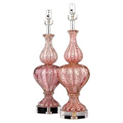 Gorgeous Pair of Pink Murano Glass Lamps by Barovier & Taso, 1970, Italy