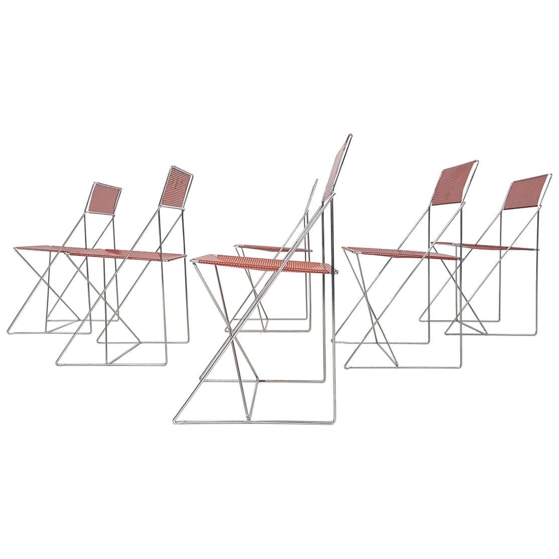 X-Line Metal Dining Chairs by Niels Jørgen Haugesen, Danish Modern, 1977