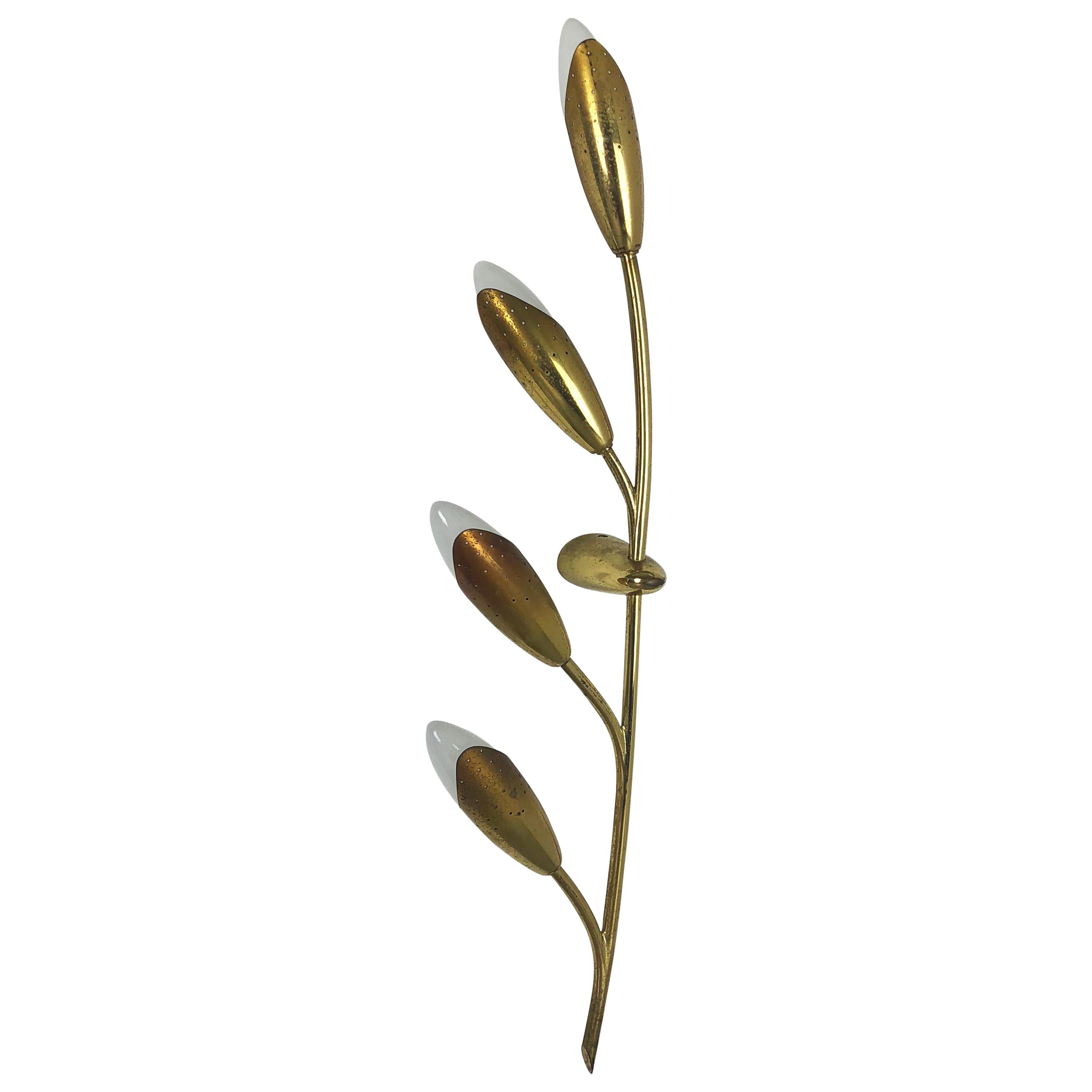 Extra Large Modernist Brass Floral Theatre Wall Light Sconces, France, 1950