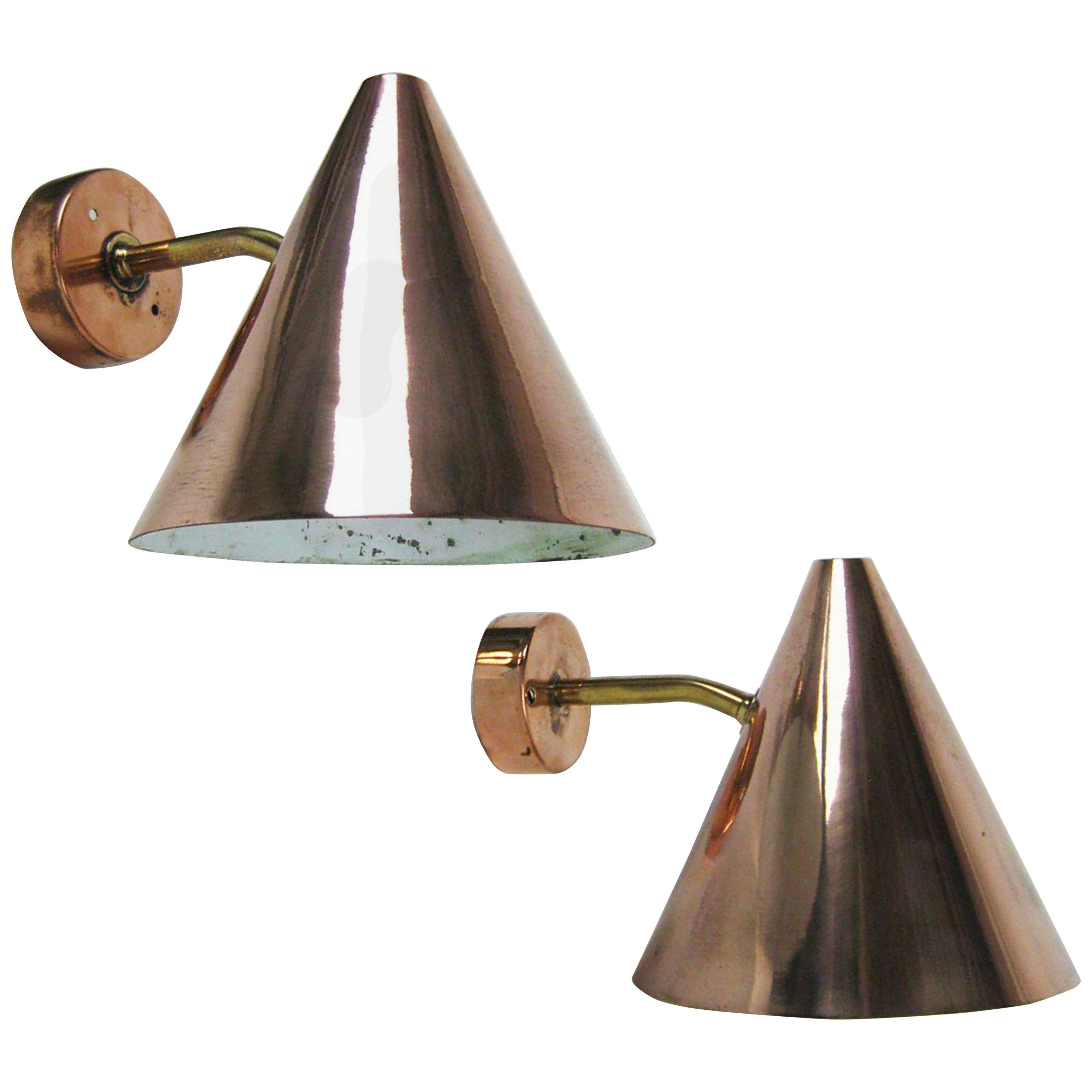 Hans-Agne Jakobsson Pair of Cone Shaped Wall Lights in Copper and Brass For Sale