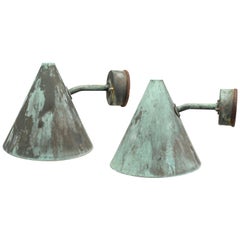 Retro Hans-Agne Jakobsson Pair of Cone Shaped Outdoor Wall Lights in Copper
