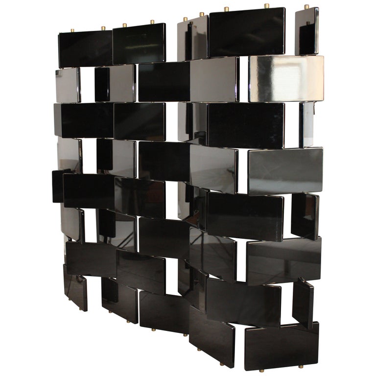 Eileen Gray Style Brick Screen, Black Lacquer Room Divider For Sale