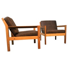 2 Vintage Oak Easy Chairs by Erik Wørts for Fdb of Denmark in Brown Leather