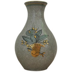 Craquele Glaze Porcelain Vase, Gold and Green on Grey, Lyngby Porcelain, 1930s