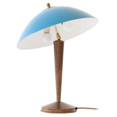 Vintage Italian Brass and Light Blue Table Lamp, 1950s