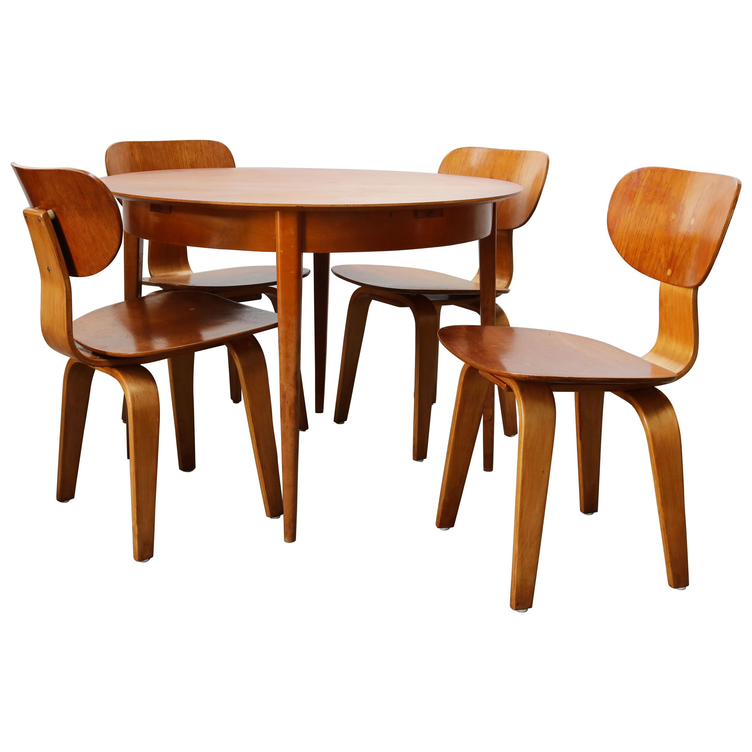 Cees Braakman for UMS Pastoe Dining Set 1952 SB02, TB05 Beige Brown Yellow Teak