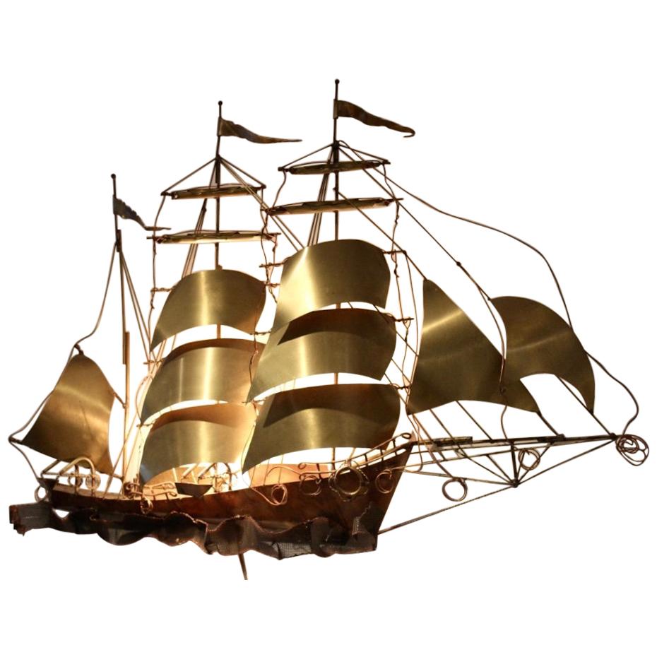 Daniel d'Haeseleer Escultura Aplique Buque Velero de Cobre y Latón macizos